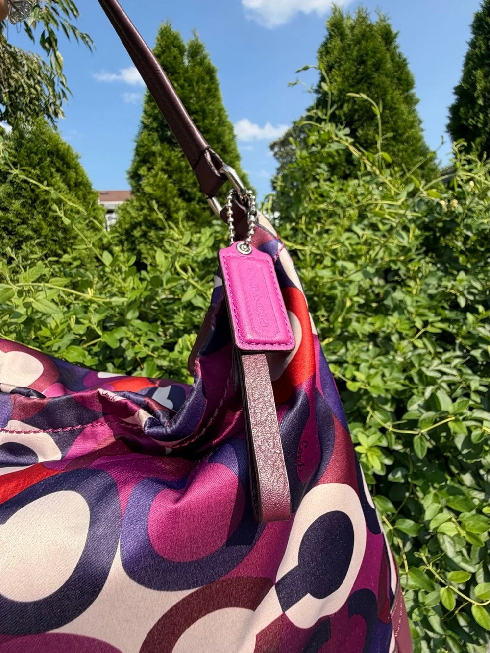 Coach Madison Maggie Op Art Purple Pink Sateen Hobo Shoulder Bag Y2K Purse
